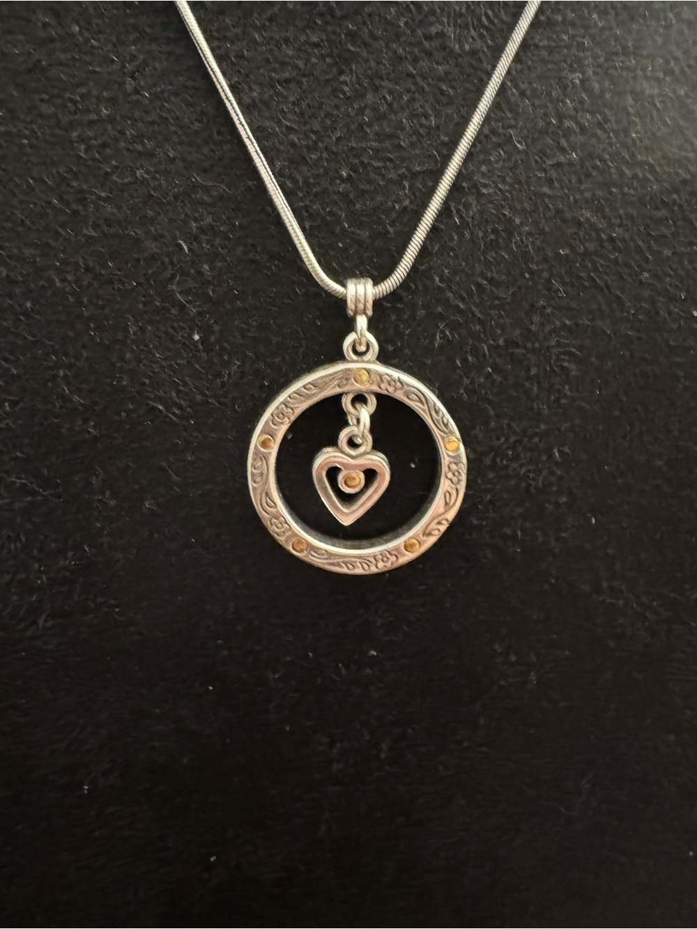 Brighton Silver Tone Two-Tone Heart Pendant Necklace Rhinestone Adjustable